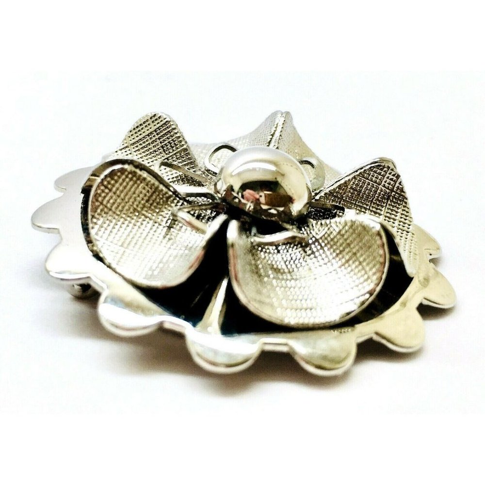 Vintage Dress Clip Figural Textured Flower Silver Tone Retro Mid Century